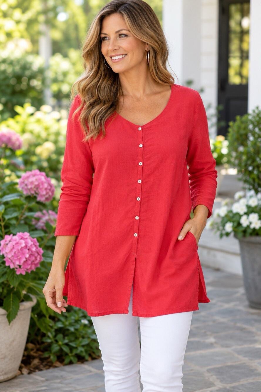 Eileen Fisher Pink Button Front Tunic Side Slits Sz M